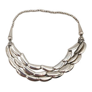 Vintage Silver Tone Modernist Statement Bib Necklace